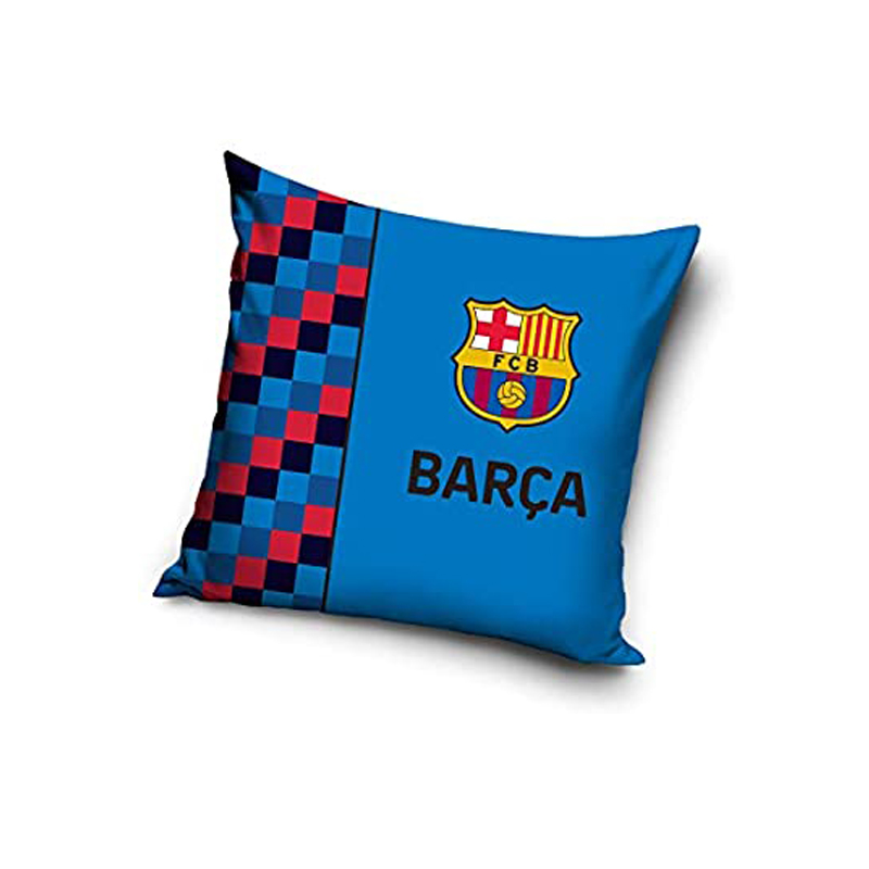 Modrý polštář FC Barcelona s logem a nápisem