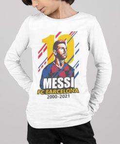 Tričko s dlhým rukávom Messi Barcelona #10 biele chlapec