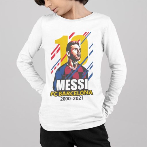 Tričko s dlhým rukávom Messi Barcelona #10 biele chlapec