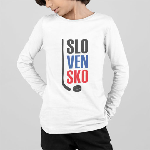Dětské hokejové tričko Slovensko s dlouhým rukávem bílé kluk