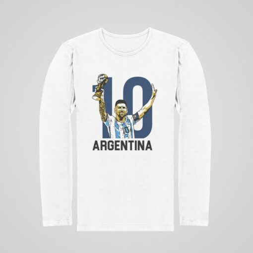 Tričko s dlhým rukávom Messi Argentína biele