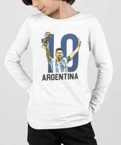 Tričko s dlhým rukávom Messi Argentína biele chlapec