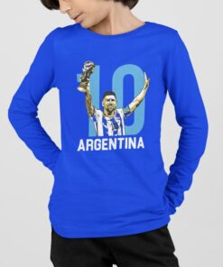 Tričko s dlhým rukávom Messi Argentína modré chlapec