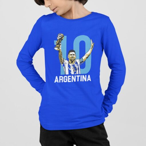 Tričko s dlhým rukávom Messi Argentína modré chlapec