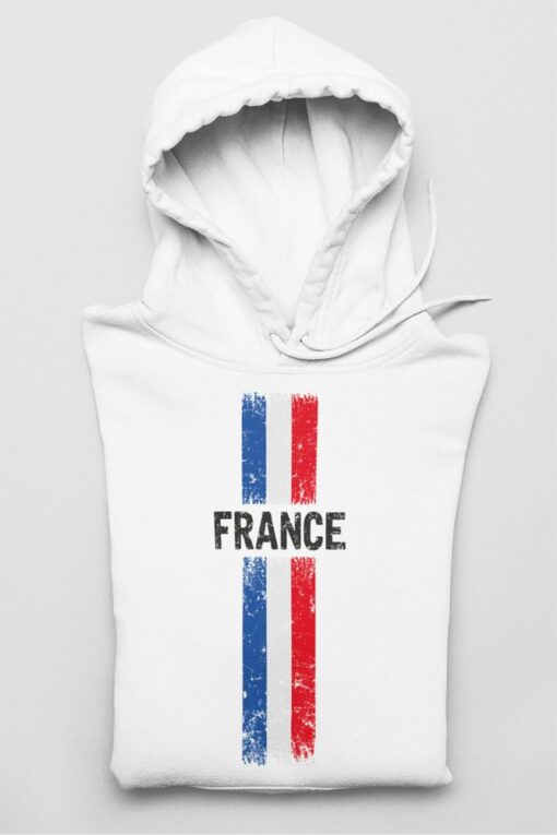 Mikina Francúzsko s vlajkou biela s kapucňou