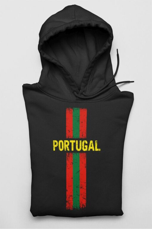 Mikina Portugalsko s vlajkou čierna s kapucňou