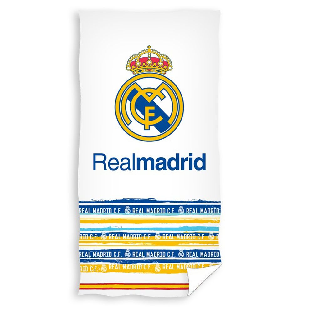 Ručník Real Madrid bílý s klubovým logem a malými nápisy