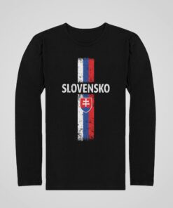 Tričko Slovensko s vlajkou s dlhým rukávom - čierne